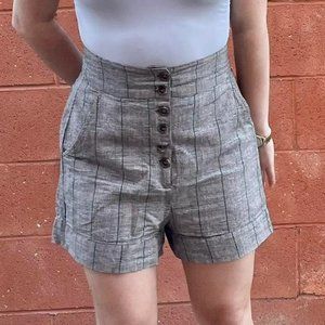 Gray, Green Striped Highwaisted Shorts